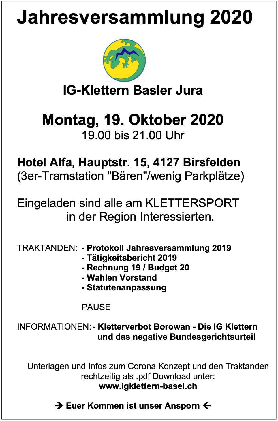 Basel: 2020-09 Einladung zur Jahresversammlung am 19.Oktober 2020